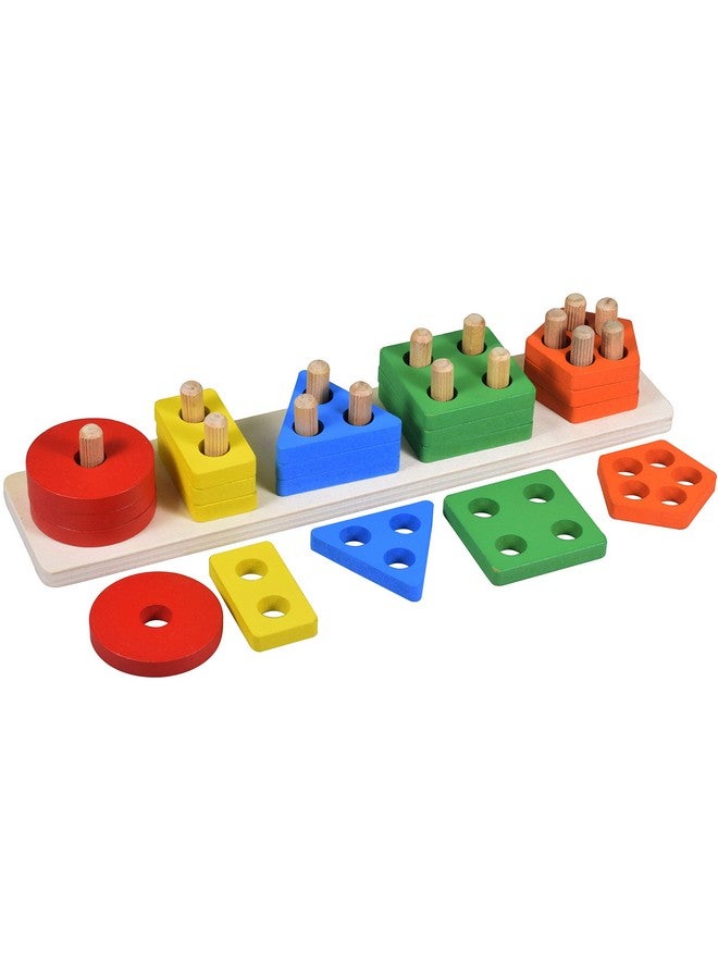 WISHKEY Wooden Angle Geometric Stacker Shape Sorter Blocks,Educational Intelligence Early Learning Column Puzzle Stacking Toy Set for Todder Kids Boys & Girls (Pack of 1, Multicolour) - Image 1