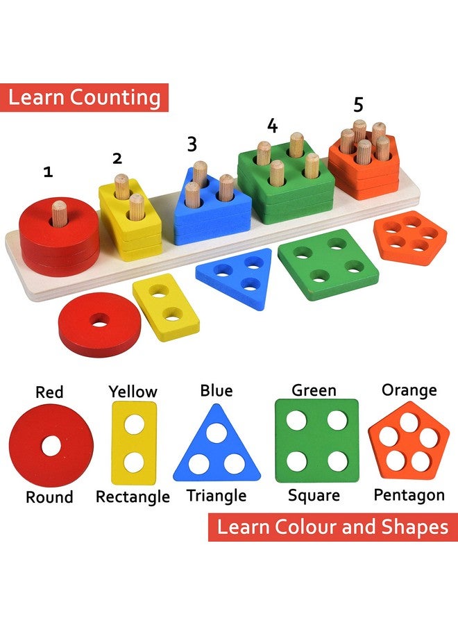 WISHKEY Wooden Angle Geometric Stacker Shape Sorter Blocks,Educational Intelligence Early Learning Column Puzzle Stacking Toy Set for Todder Kids Boys & Girls (Pack of 1, Multicolour) - Image 2