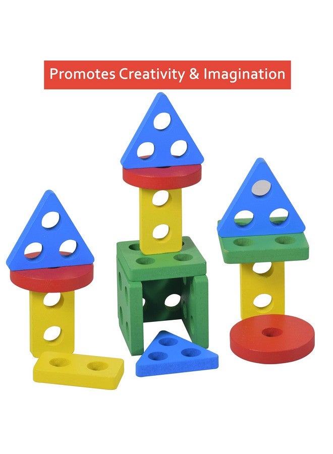 WISHKEY Wooden Angle Geometric Stacker Shape Sorter Blocks,Educational Intelligence Early Learning Column Puzzle Stacking Toy Set for Todder Kids Boys & Girls (Pack of 1, Multicolour) - Image 4