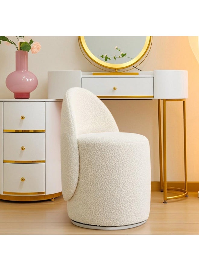 شينيويميك كرسي خلع الملابس الدائري الدوار Xinyuemei 360 درجة، مسند ظهر منحني، كرسي دلو مريح وناعم، كرسي خلع الملابس لغرفة النوم الحديثة، مناسب للشقق وغرف المعيشة وغرف النوم، بيج - Image 2