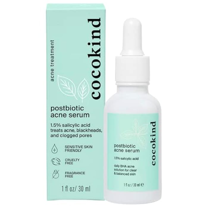 Cocokind Postbiotic Acne Serum, Salicylic Acid Serum and BHA Liquid Exfoliant - Exfoliating, Brightening and Hydrating Serum - Image 1