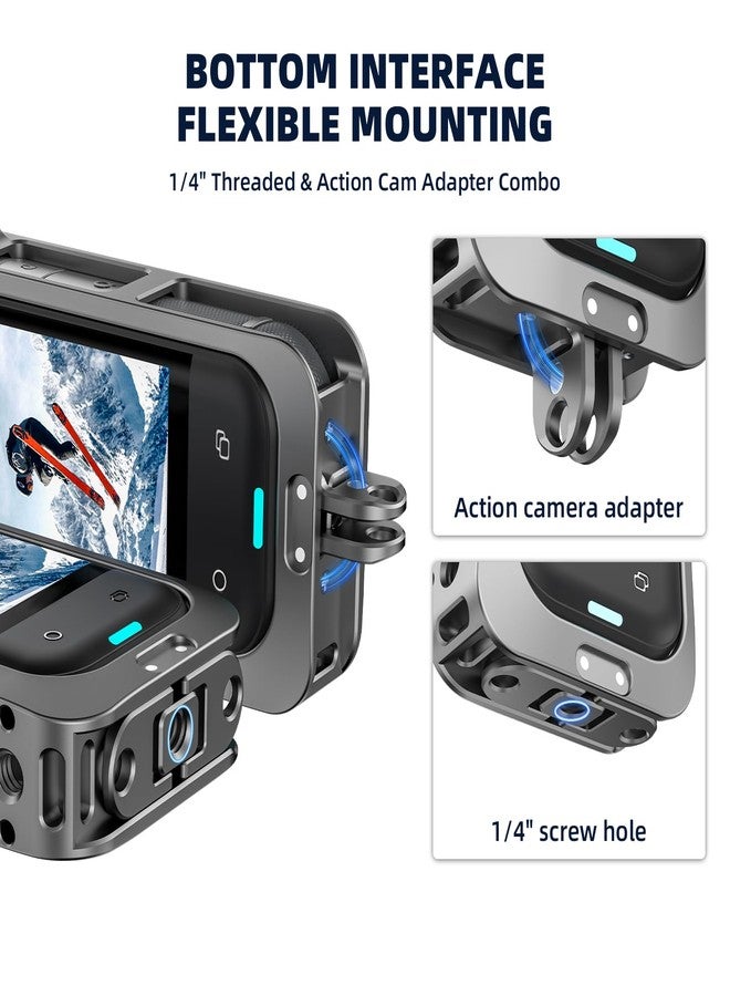 Flymile Aluminum Metal Cage for Insta360 X5, Quick Release Knob, Protective Frame Case with Dual Cold Shoe Mounts & 1/4" Threads and Silicone Lens Guard Cap for Insta 360 X5 Camera Accessories - Image 5