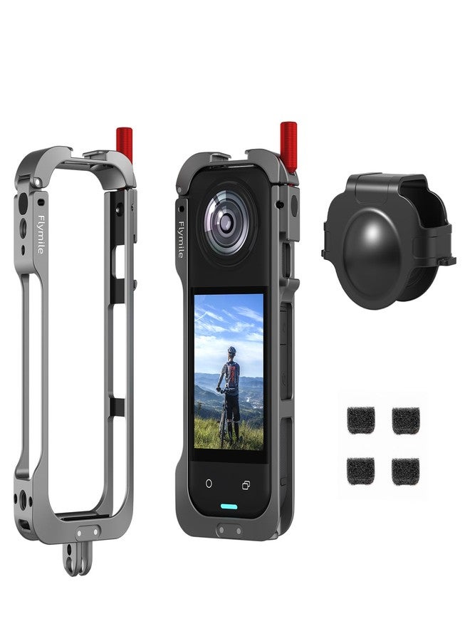 Flymile Aluminum Metal Cage for Insta360 X5, Quick Release Knob, Protective Frame Case with Dual Cold Shoe Mounts & 1/4" Threads and Silicone Lens Guard Cap for Insta 360 X5 Camera Accessories - Image 1