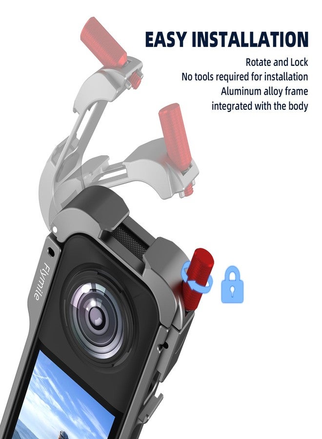 Flymile Aluminum Metal Cage for Insta360 X5, Quick Release Knob, Protective Frame Case with Dual Cold Shoe Mounts & 1/4" Threads and Silicone Lens Guard Cap for Insta 360 X5 Camera Accessories - Image 3