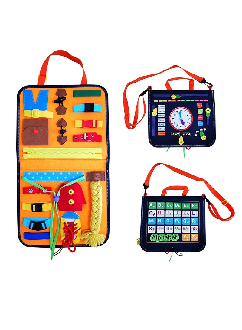 KASTWAVE Montessori Toddler Busy Board, Sensory Travel Toy for Toddlers and Young Children 1-3 Years Old, Busy Book Bag, Learning to Dress Activity Toy with Alphabet for Kids - Image 1