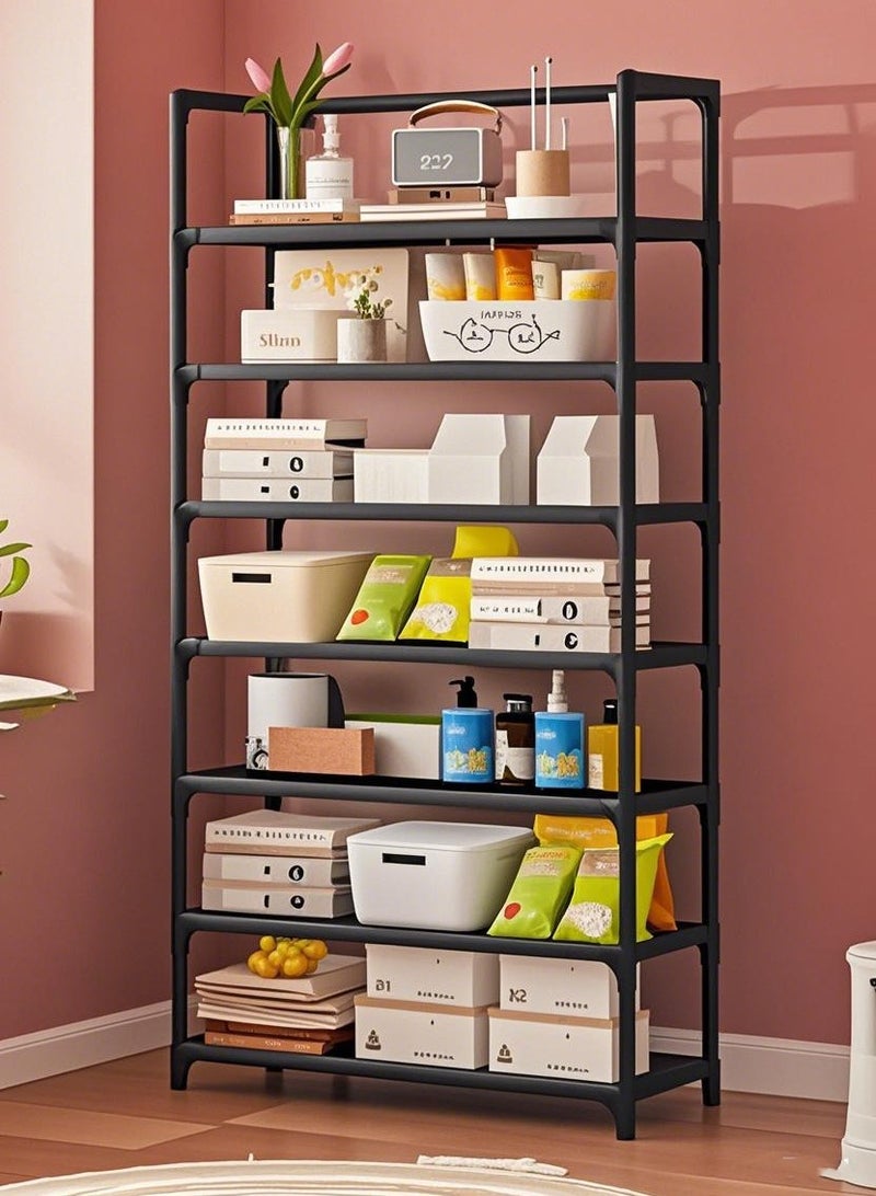 Haidue 7-Tier Storage Shelf Organizer For Kitchen Bathroom Shelves Garage Home Pantry Closet Office  Black Multi Rack Stand Units With Hooks And Handle For Jar And Bottles  - Image 4