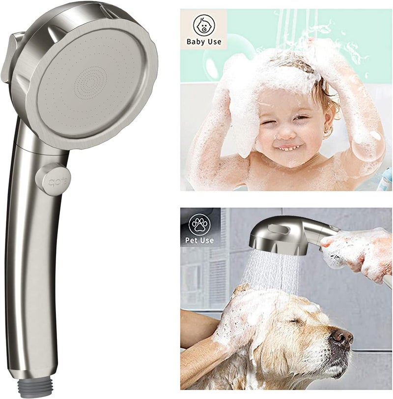 KAIYING Brushed Nickel High Pressure Handheld Shower Head with ON/OFF Switch, 3 Spray Modes, Adjustable Angle Bracket, and Hose - Image 3