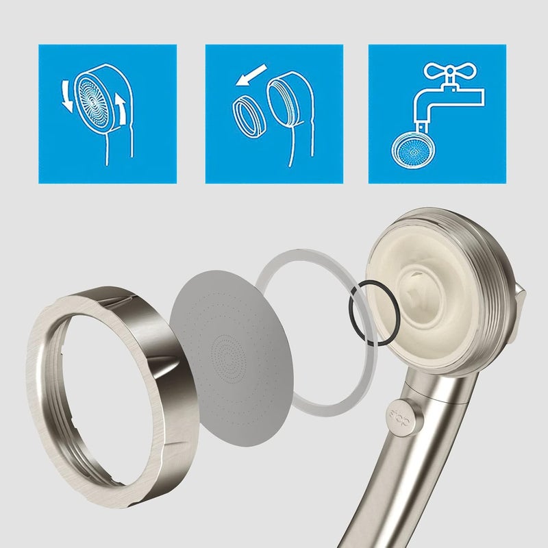 KAIYING Brushed Nickel High Pressure Handheld Shower Head with ON/OFF Switch, 3 Spray Modes, Adjustable Angle Bracket, and Hose - Image 5