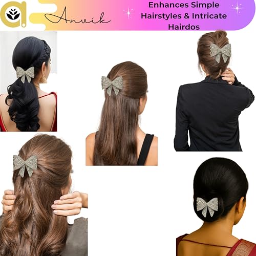 ANVIK Hair Bow Clips for Women | Crystal Bow Clip | Bow Barrette Clip | Alligators Bow Clips | Fancy Hair Clips | Hair Accessories for Women - Image 5