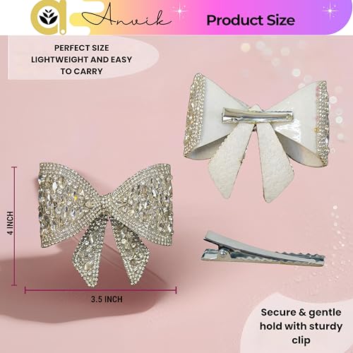 ANVIK Hair Bow Clips for Women | Crystal Bow Clip | Bow Barrette Clip | Alligators Bow Clips | Fancy Hair Clips | Hair Accessories for Women - Image 4