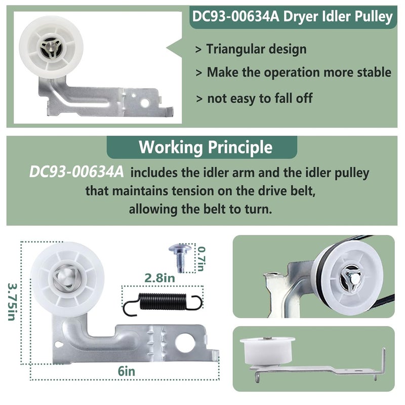 Monkemon Upgraded Sam-Sung Dryer Repair Kit Compatible with Samsung Dryer Roller Replacement Kit, Replacement for Samsung Dryer Parts DC97-16782A Dryer Roller, DC93-00634A Idler Pulley, 6602-001655 Belt - Image 4