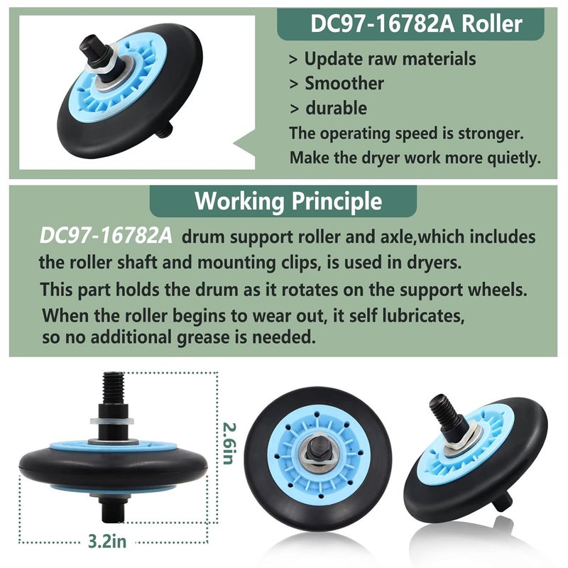 Monkemon Upgraded Sam-Sung Dryer Repair Kit Compatible with Samsung Dryer Roller Replacement Kit, Replacement for Samsung Dryer Parts DC97-16782A Dryer Roller, DC93-00634A Idler Pulley, 6602-001655 Belt - Image 3