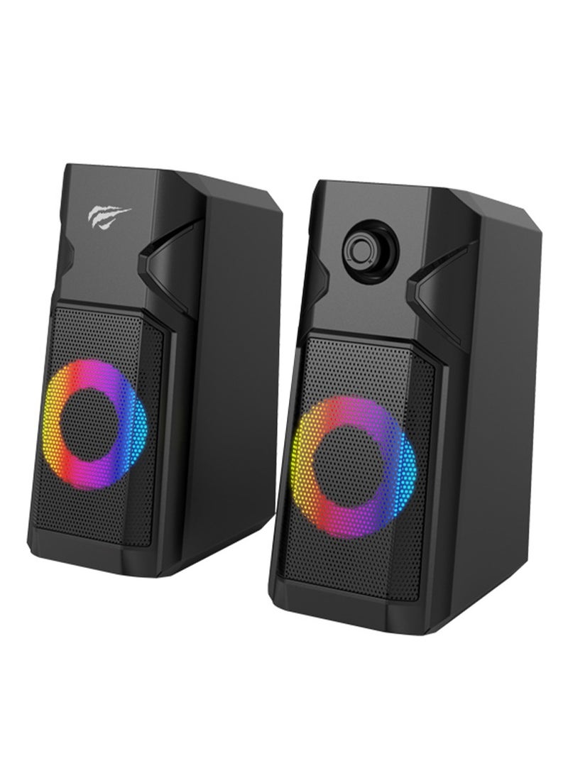 havit Multimedia Speaker ( 5W - 5V )  ,Speaker for PC ,Gaming , Music , Studying and Lap Top with USB Powered and Audio Input 3.5 Wired , dynamic led lights , 2.0 Channel Wired Home Theatre , Good Quality , excellent Public choice  - Image 1