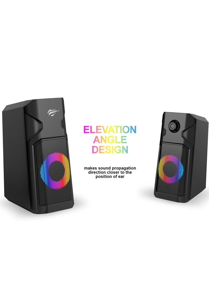 havit Multimedia Speaker ( 5W - 5V )  ,Speaker for PC ,Gaming , Music , Studying and Lap Top with USB Powered and Audio Input 3.5 Wired , dynamic led lights , 2.0 Channel Wired Home Theatre , Good Quality , excellent Public choice  - Image 2