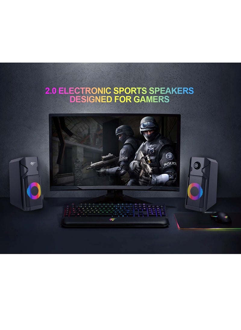 havit Multimedia Speaker ( 5W - 5V )  ,Speaker for PC ,Gaming , Music , Studying and Lap Top with USB Powered and Audio Input 3.5 Wired , dynamic led lights , 2.0 Channel Wired Home Theatre , Good Quality , excellent Public choice  - Image 5