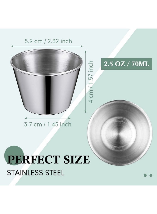 Potchen 48 Pack 2.5 oz Metal Ramekins Sauce Cups Stainless Steel Condiment Cups Round Dipping Containers for Vinegar Butter Ice for Kitchen Restaurant Catering Camping BBQ Party - Image 2