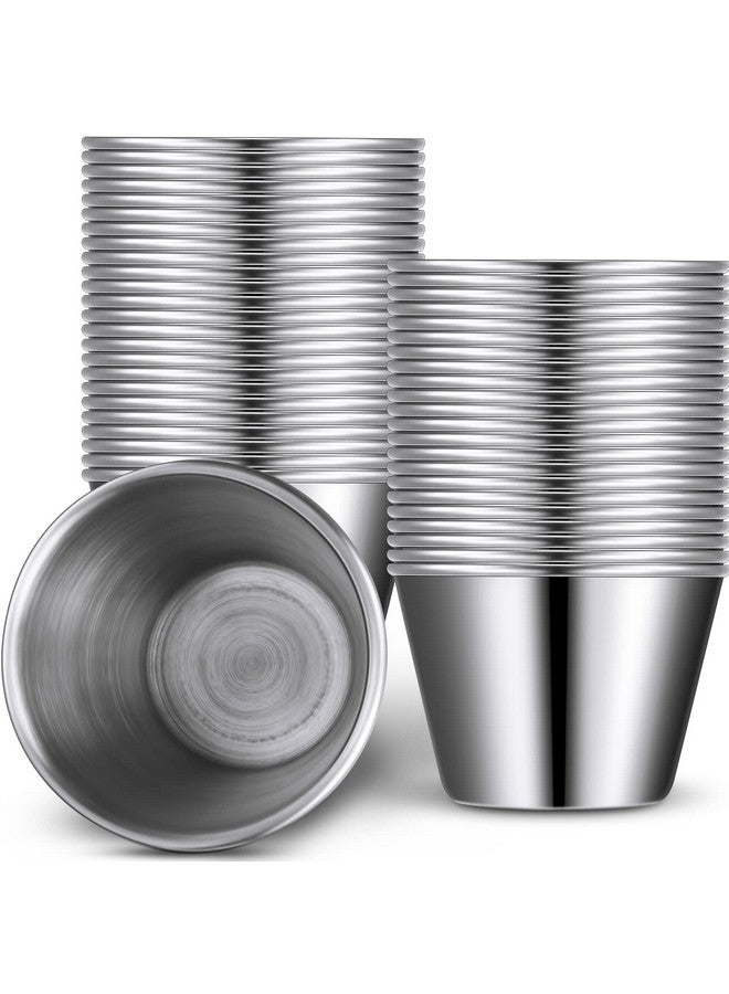 Potchen 48 Pack 2.5 oz Metal Ramekins Sauce Cups Stainless Steel Condiment Cups Round Dipping Containers for Vinegar Butter Ice for Kitchen Restaurant Catering Camping BBQ Party - Image 1