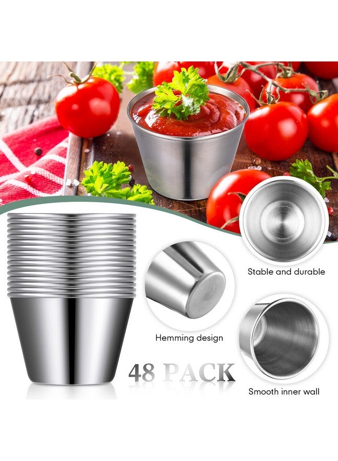 Potchen 48 Pack 2.5 oz Metal Ramekins Sauce Cups Stainless Steel Condiment Cups Round Dipping Containers for Vinegar Butter Ice for Kitchen Restaurant Catering Camping BBQ Party - Image 3