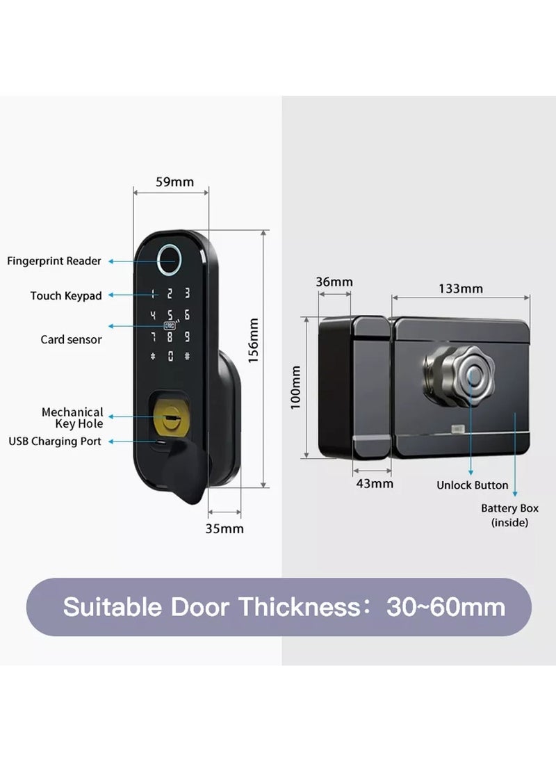 Razuvious - Razuvious Smart Door Lock, Weatherproof Lock,Biometric Fingerprint with Touchscreen Keypad,Card,Remote Share,Work with Alexa need TT Lock Gateway for Home Office - Image 1