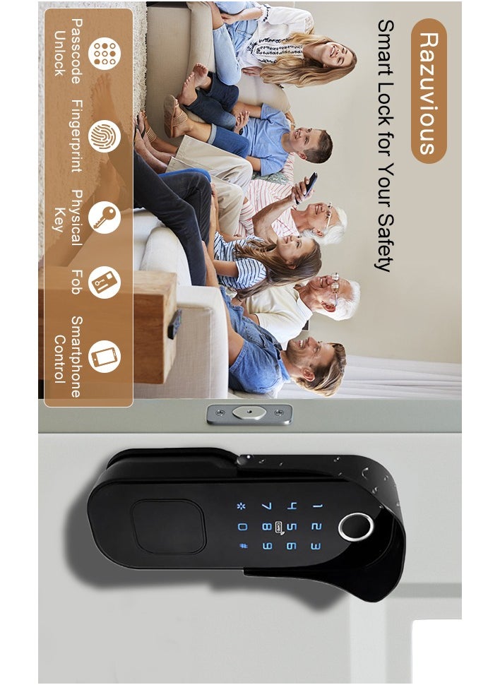 Razuvious - Razuvious Smart Door Lock, Weatherproof Lock,Biometric Fingerprint with Touchscreen Keypad,Card,Remote Share,Work with Alexa need TT Lock Gateway for Home Office - Image 1