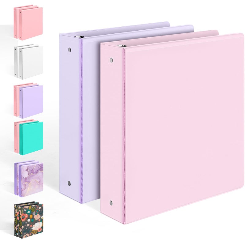 Sooez 2 Pack BinderX Extra Durable 3 Ring Binder, 2 Inch Binder Round Ring, Fits 900 Sheets of 8.5x11 Paper, Customizable View Cover with Inside Pockets, Cute School Supplies for Girls, Pink & Purple - Image 1