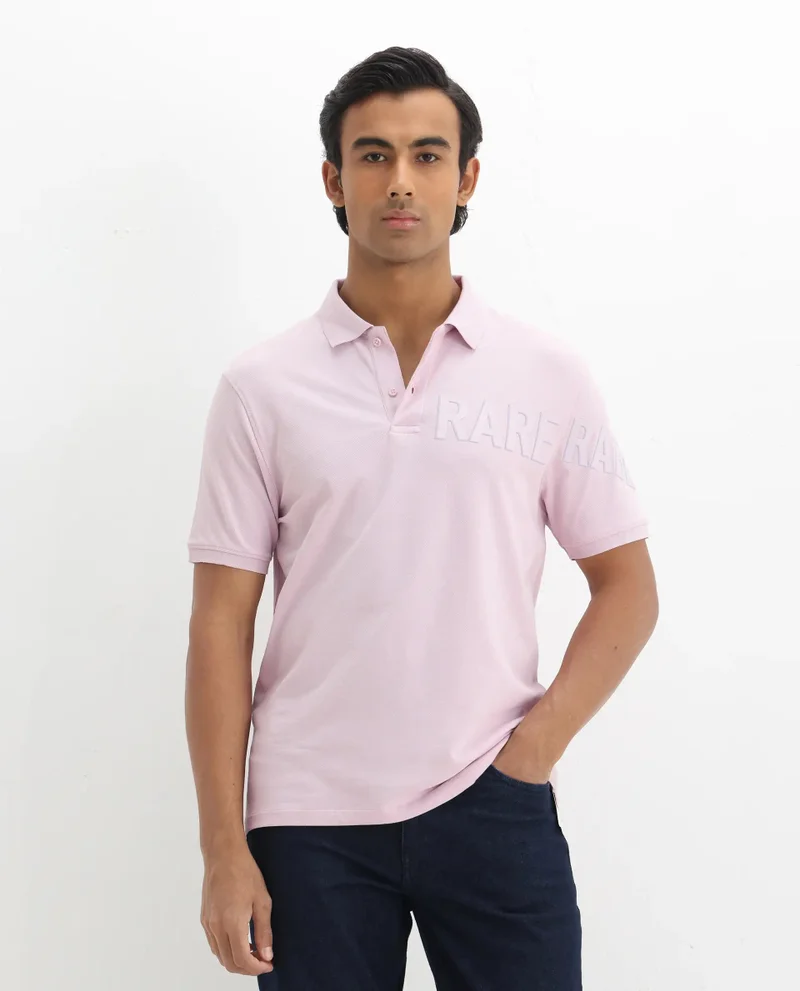 Rare Rabbit Rare Rabbit Men Taro Pink Cotton Blend Short Sleeve Regular Fit Regular Collared Plain Polo