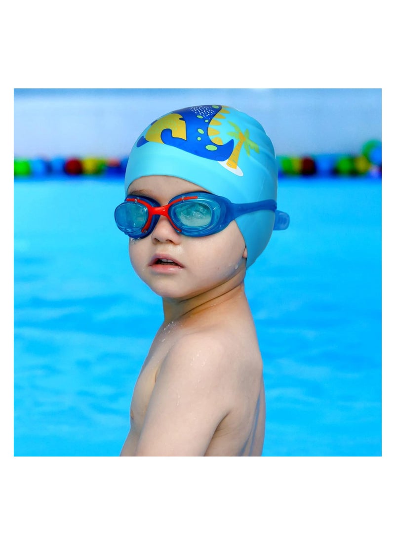 SYOSI 3-Pack Kids Swim Caps - Fun and Waterproof Silicone Swimming Hats for Boys and Girls Cartoon Bathing Hats for Long and Short Hair (Ages 4-12,Boy Style)  - Image 3