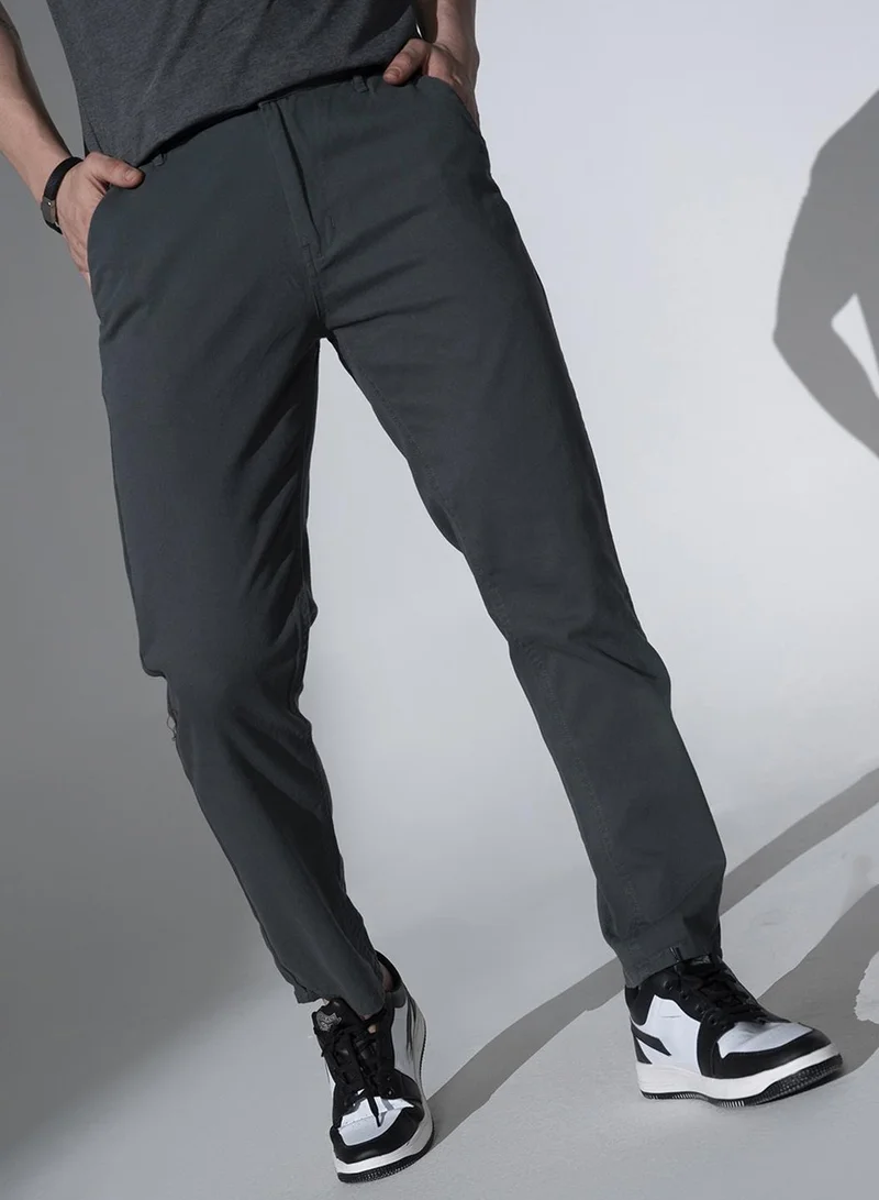 Hubberholme Grey Slim Fit Solid Chinos for Men