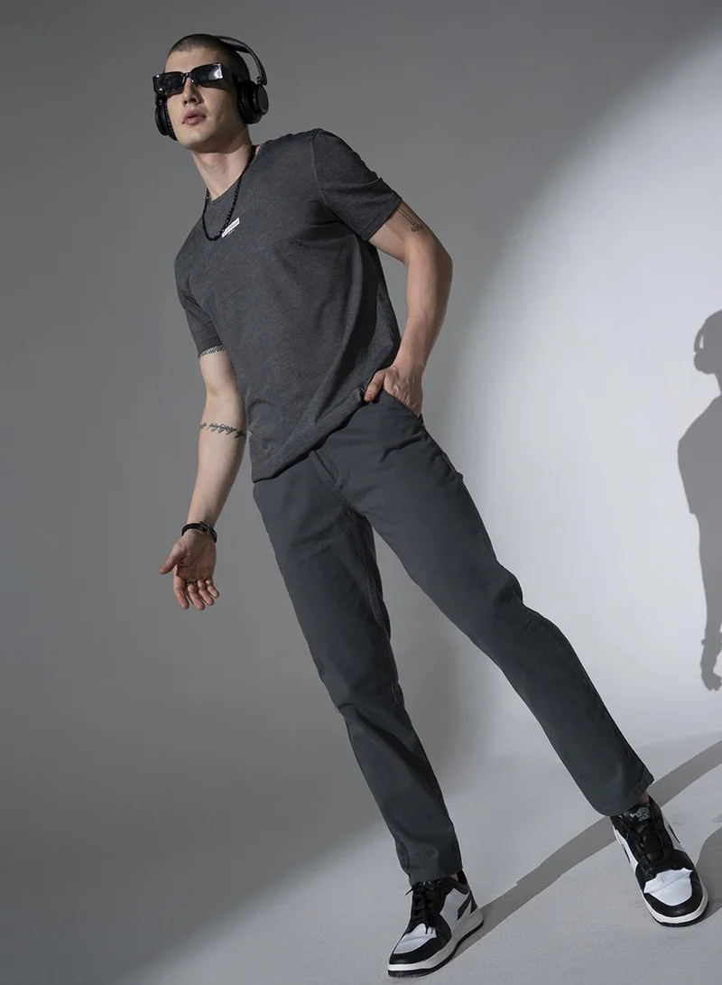 Hubberholme Grey Slim Fit Solid Chinos for Men
