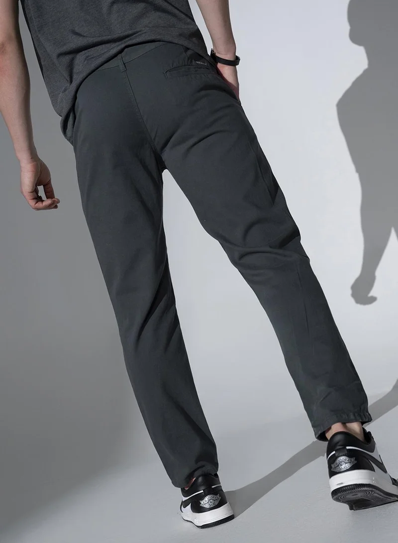 Hubberholme Grey Slim Fit Solid Chinos for Men