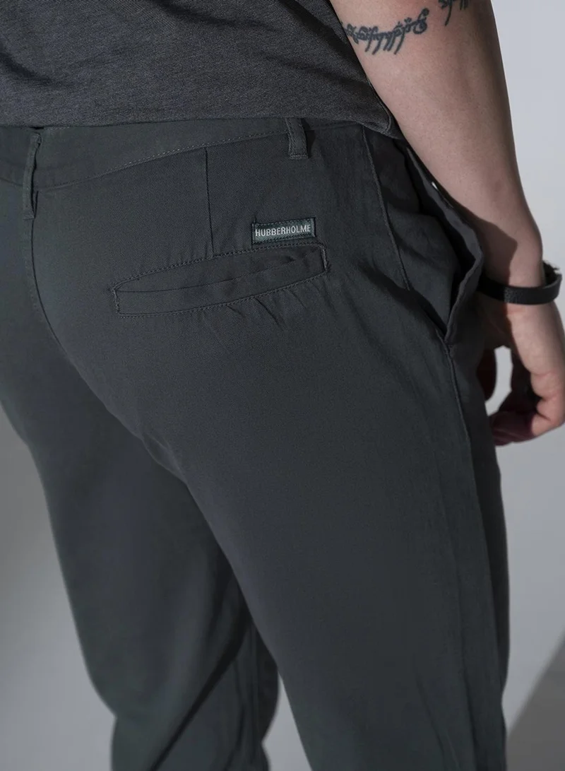 Hubberholme Grey Slim Fit Solid Chinos for Men