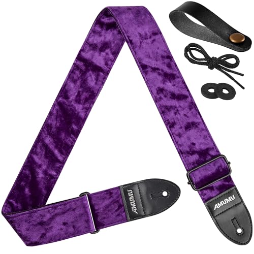 Amumu Flocked Velvet Guitar Strap with Microfiber Leather Ends - Guitar Accessories - Fits Acoustic, Bass, Electric Guitar, Purple - Image 1