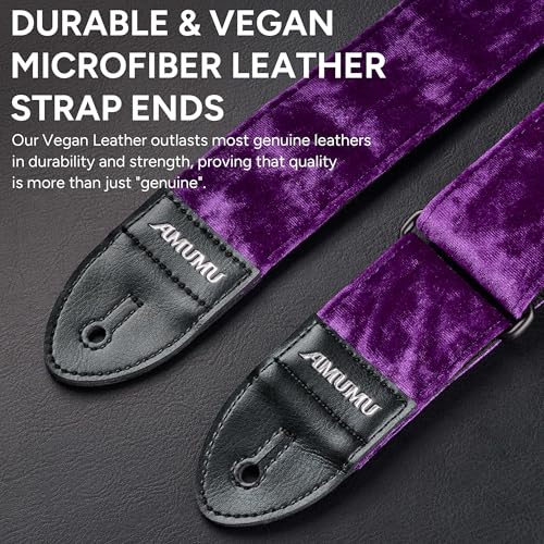 Amumu Flocked Velvet Guitar Strap with Microfiber Leather Ends - Guitar Accessories - Fits Acoustic, Bass, Electric Guitar, Purple - Image 5