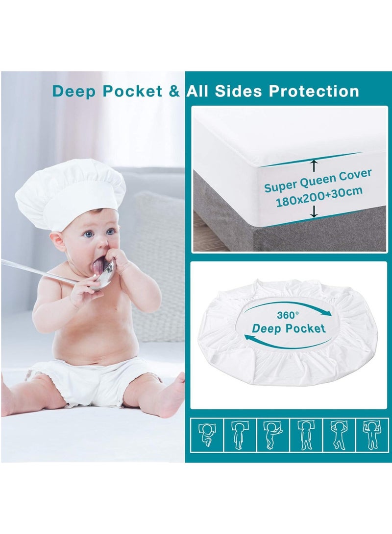 مزاجك واقي مرتبة مقاوم للماء، غطاء مرتبة من نسيج محبوك قابل للتنفس مع جيب عميق، قابل للغسل، مضاد للحساسية، خالٍ من الفينيل للحيوانات الأليفة والأطفال والكبار (سوبر كوين (180 * 200 * 30)) - Image 3