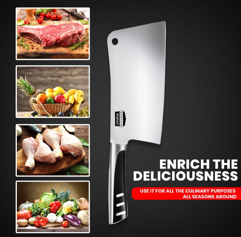 Utopia Kitchen 7 inch Cleaver Knife Stainless Steel Chef Butcher Knives for Meat, Vegetable Multipurpose Kitchen Chef Knife Chopping Bone - Image 3