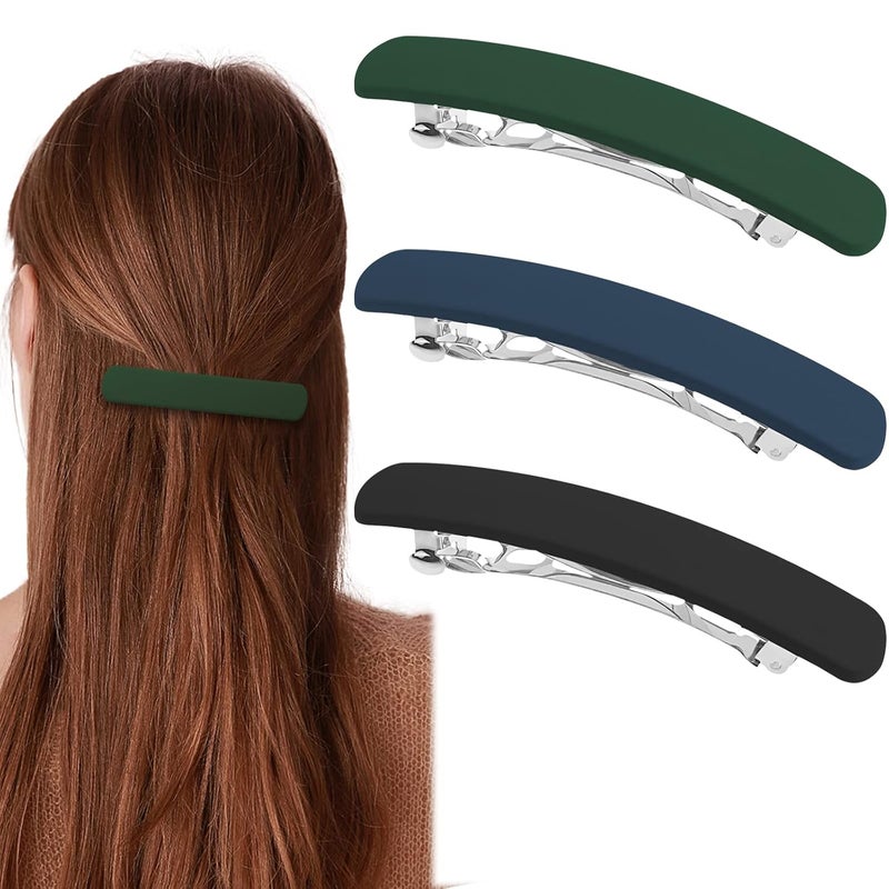 3 Pcs Matte French Hair Clips Flat Hair Barrettes Strong Hold Vintage Hair Clips Cute Hair Styling Clips Metal Snap Hair Clasps Accessories for Women Girls BlueGreenBlack