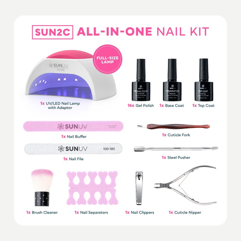 SUNUV Gel Nail Polish Kit with UV Light for Nails SUN2C 16 Colors Gel Polish Sets, Base and Top Coat with 8 PCS Manicure Tools Gift for Women - Image 2