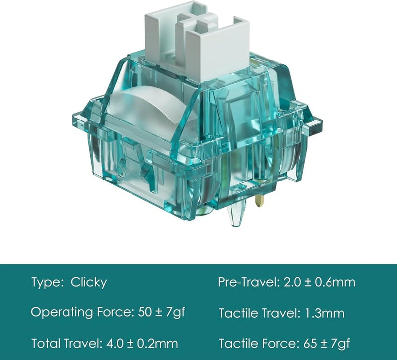 أكو مفتاح لوحة المفاتيح Creamy Cyan من ، مفتاح نقر، مع ناشر LED للوحة المفاتيح الميكانيكية المضاءة من الخلف، 5 دبابيس 50gf مفاتيح مدهونة مسبقًا، مفتاح MX لمجموعة DIY/لوحة المفاتيح للألعاب (45 قطعة، كريمي سماوي) - Image 2