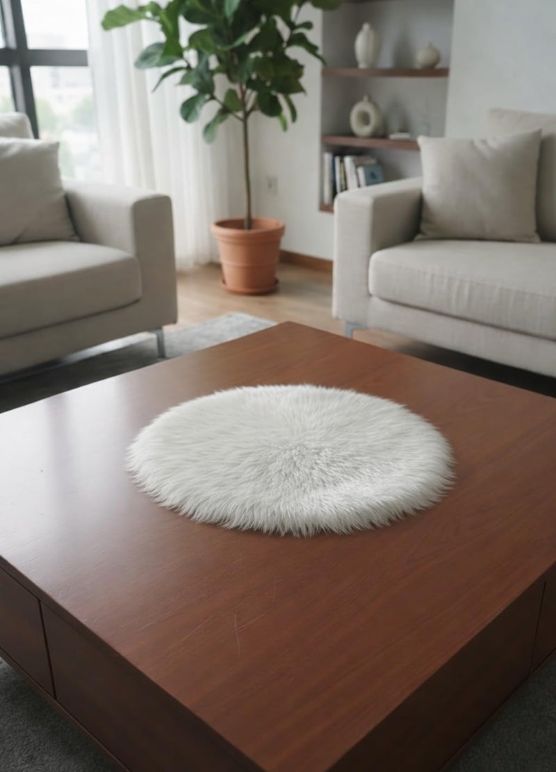 White Soft Faux Fur Round Table Runner â€“ Elegant Decorative Table Runner for Living Room, Entry, Luxury Touch for Home Decor and Product Photography (Small)