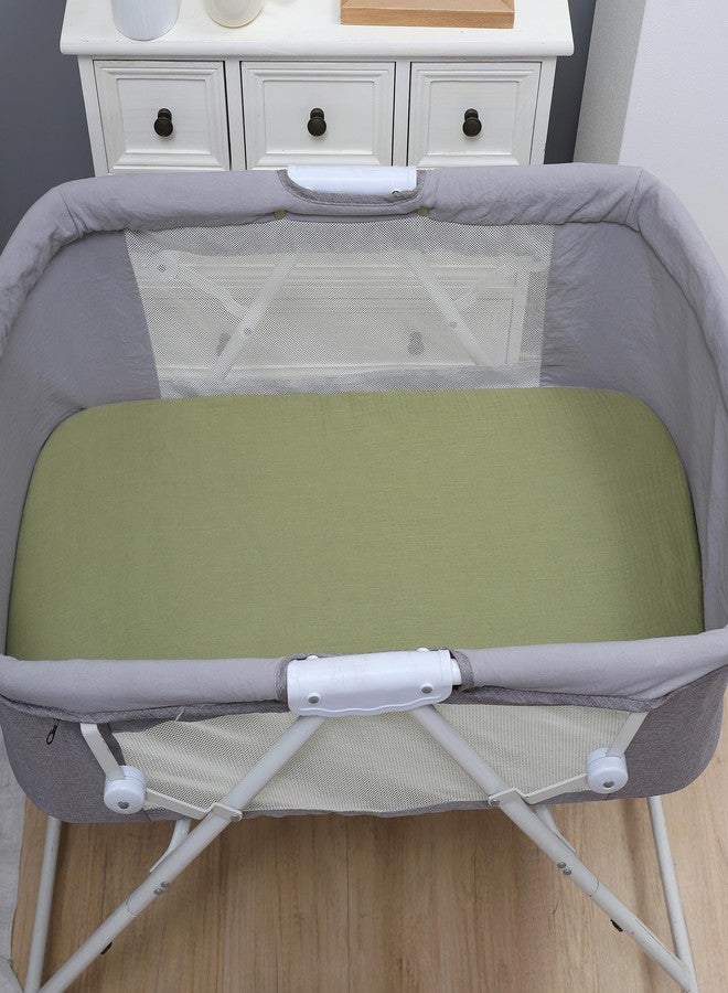 Onacosht Muslin Bassinet Sheets 3 Pack, 100% Cotton Baby Fitted Sheet 33" x 19" Compatible with Mika Micky, KoolaBaby (3 in 1), BabyBond, HARPPA and RICUTON Bedside Bassinet, Beige Green and Sky Blue - Image 5