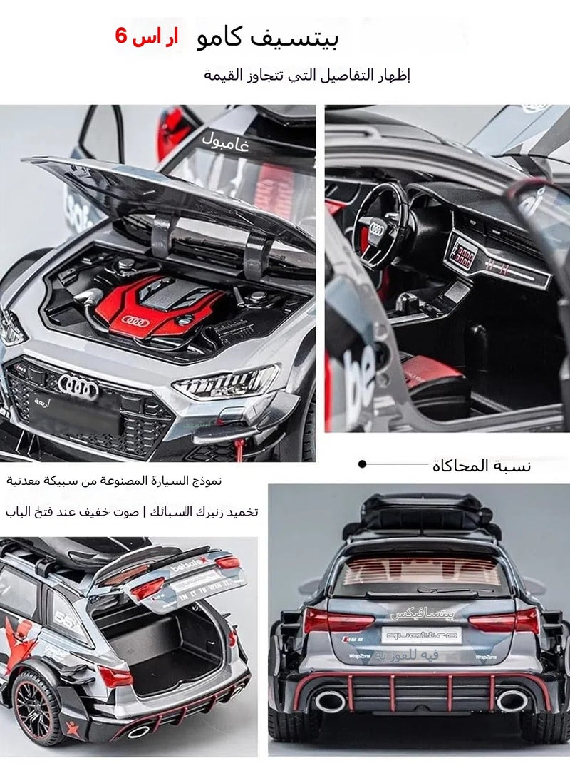 Scale Finished Model Car Die-cast Pull-Back Car Model 1/24 for Audi RS6 Scale Sports Vehicle Model with Sound and Light Miniature Replica Car - Image 3
