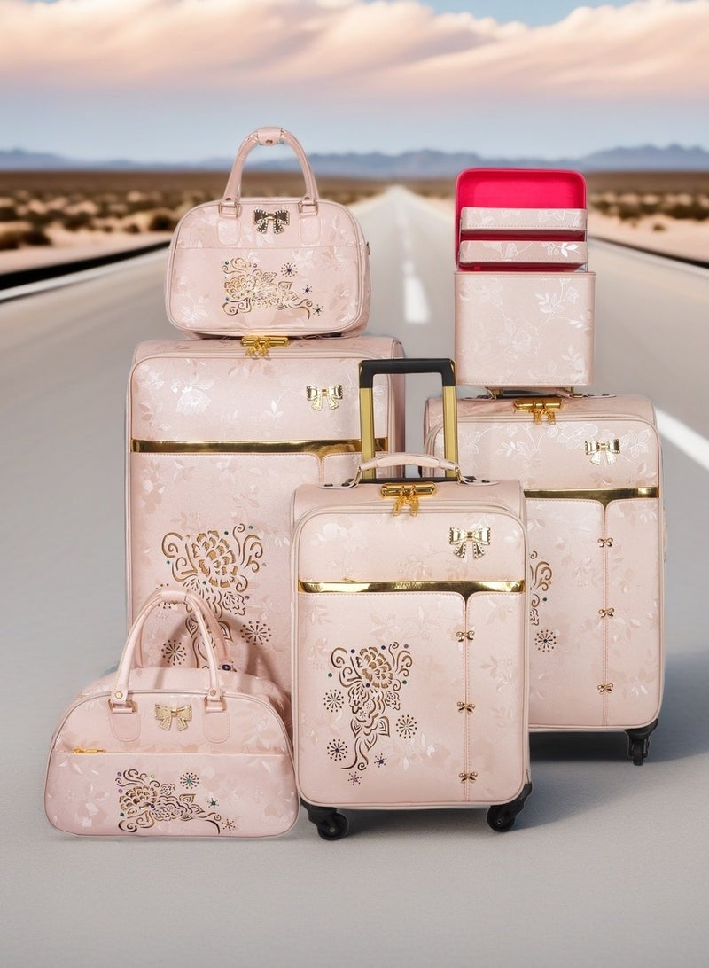 الازدهار مطابقة اللون عربة الأمتعة الدوار 4 عجلات 6 PCS بو الجلد حقيبة حقيبة مجموعة مع حقيبة حقيبة لاستخدام حفل الزفاف 6 قطع لكل مجموعة - Image 1