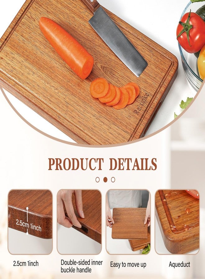 Relxinke Solid Teak Wood Cutting Board One Piece Non Glued Thick Crack Resistant Wooden Chopping Board with DeepJuice Grooves Built in Handles for Kitchen Meat Vegetable 12x8 IN - Image 3