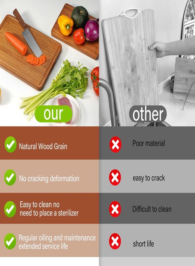 Relxinke Solid Teak Wood Cutting Board One Piece Non Glued Thick Crack Resistant Wooden Chopping Board with DeepJuice Grooves Built in Handles for Kitchen Meat Vegetable 12x8 IN - Image 5