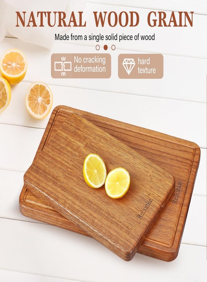 Relxinke Solid Teak Wood Cutting Board One Piece Non Glued Thick Crack Resistant Wooden Chopping Board with DeepJuice Grooves Built in Handles for Kitchen Meat Vegetable 12x8 IN - Image 4