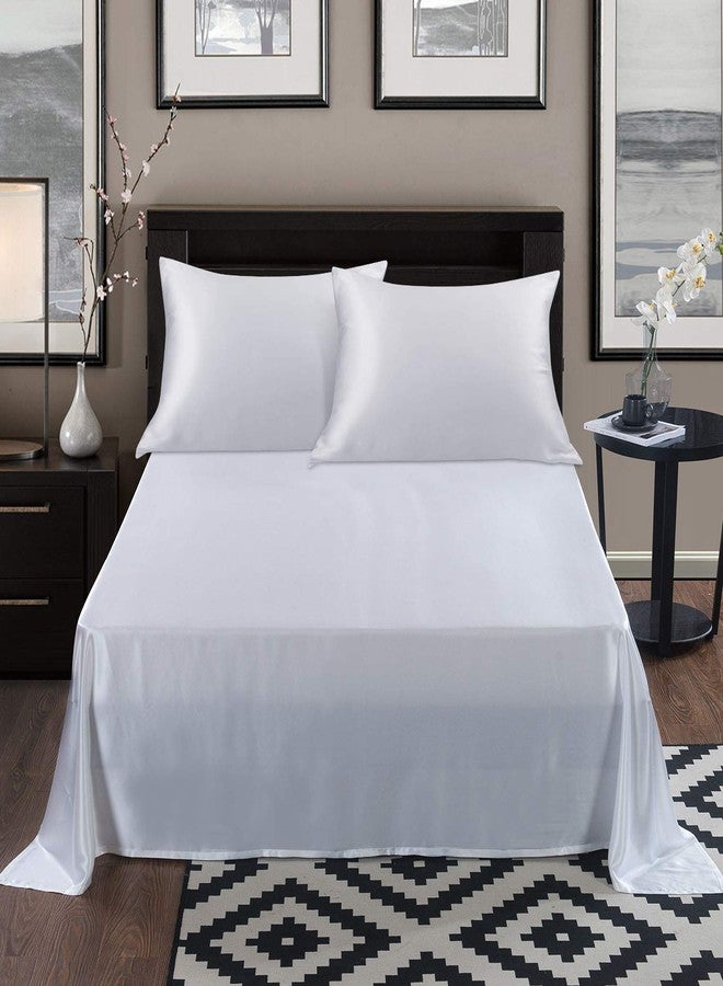 ألاسكا بير غطاء وسادة من حرير دب ألاسكا للشعر والبشرة، غطاء وسادة من حرير التوت الطبيعي 100%، مقاس كوين لنوم هانئ مع ربطة شعر عشوائية، أفضل من غطاء البوليستر الساتان، قطعة واحدة، أبيض بارد - Image 3