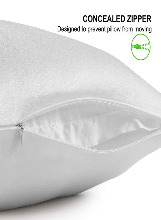 ألاسكا بير غطاء وسادة من حرير دب ألاسكا للشعر والبشرة، غطاء وسادة من حرير التوت الطبيعي 100%، مقاس كوين لنوم هانئ مع ربطة شعر عشوائية، أفضل من غطاء البوليستر الساتان، قطعة واحدة، أبيض بارد - Image 5