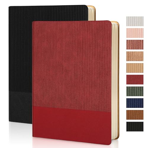 TSFPapier Lined Journal Notebook for Work College Ruled Note Book 5.79"x8.27" A5 PU Leather Daily Journaling 216 Pages for Women Men Writing Home School Supplies Business (BlackRed) - Image 1