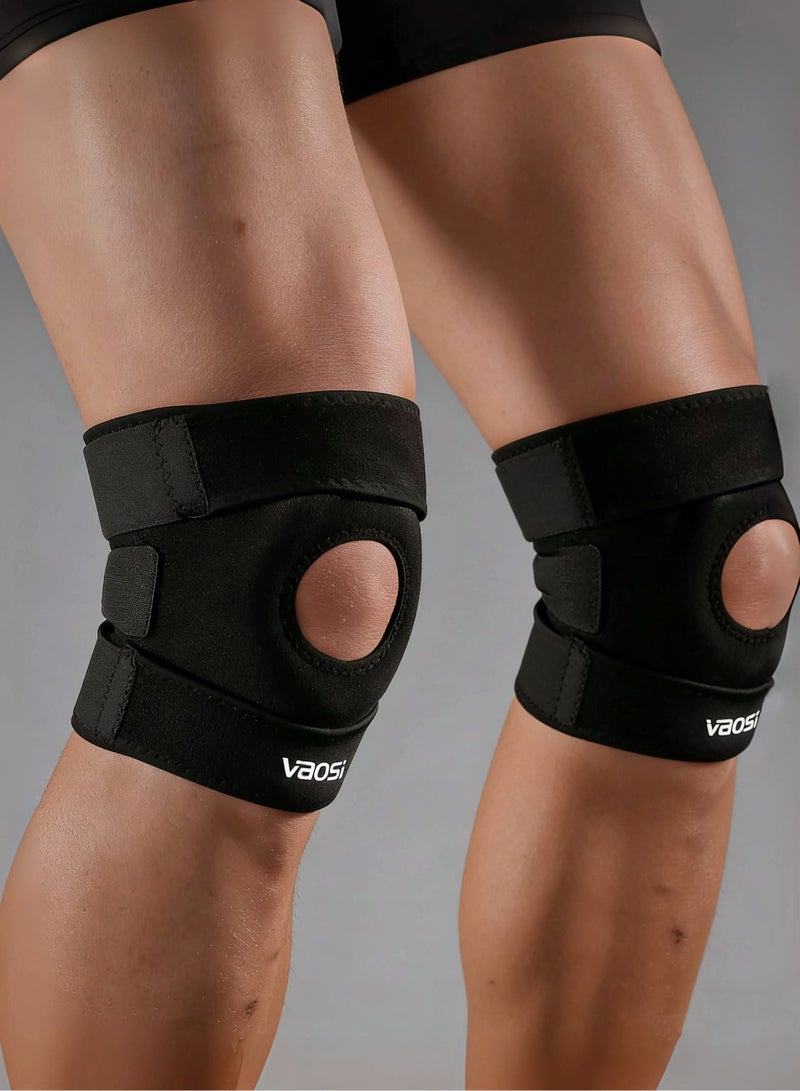 رئيس زوج من مشد للركبة بحزام مزدوج لدعم الرضفة وحماية الغضروف - قابل للتعديل لتخفيف إصابات الأربطة، مصنوع من النيوبرين التنفس للجري وكرة السلة والدراجات (مناسب للرجال والنساء) - Image 1