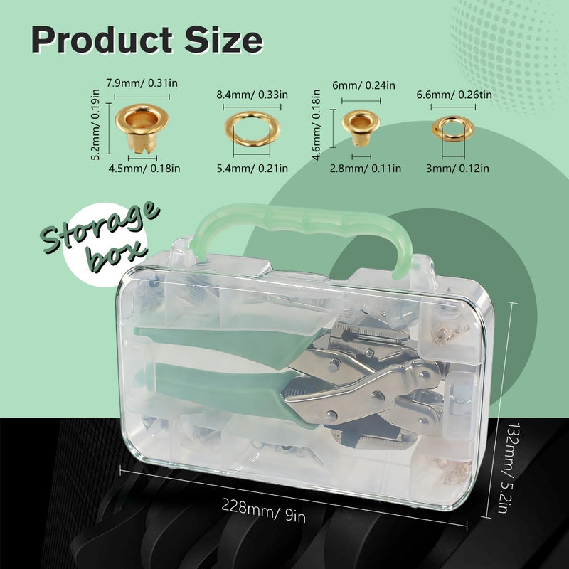 SHRJ Grommet Eyelet Pliers Kit 3/16 1/8 Multi-Size Eyelets Hole Punch Plier with 160Pcs Metal Grommets Heavy Duty Eyelet Pliers Rivet Press Tool Set for Leather Tarps Clothes Belt Crafts - Image 2
